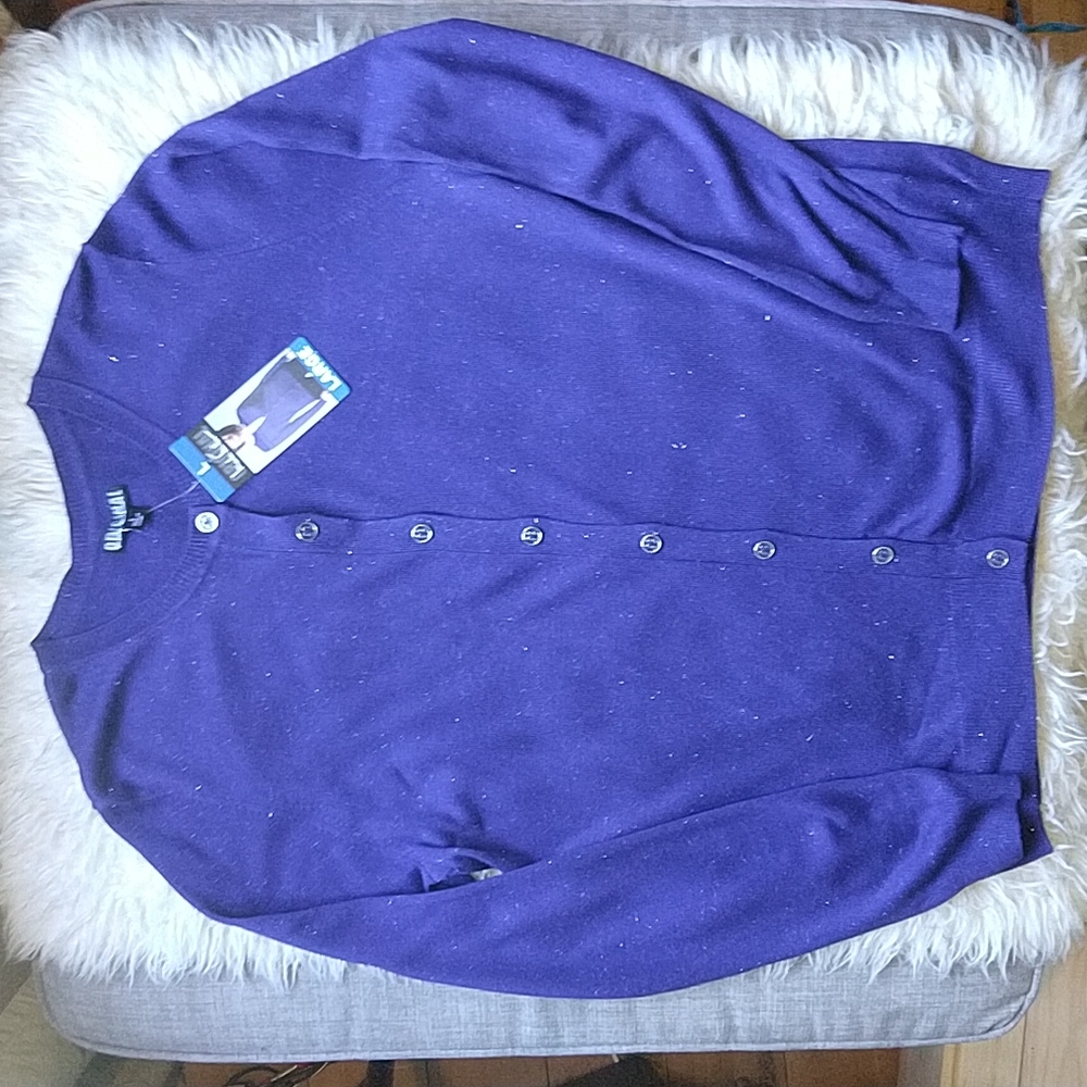 Blue Sparkly Button Down Cardigan Sweater Top Nicole Miller Original Cobalt L